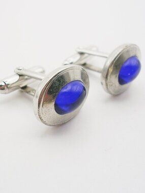 Vintage Cufflinks oval silver tone classic Anson Men's Shirt Accessory